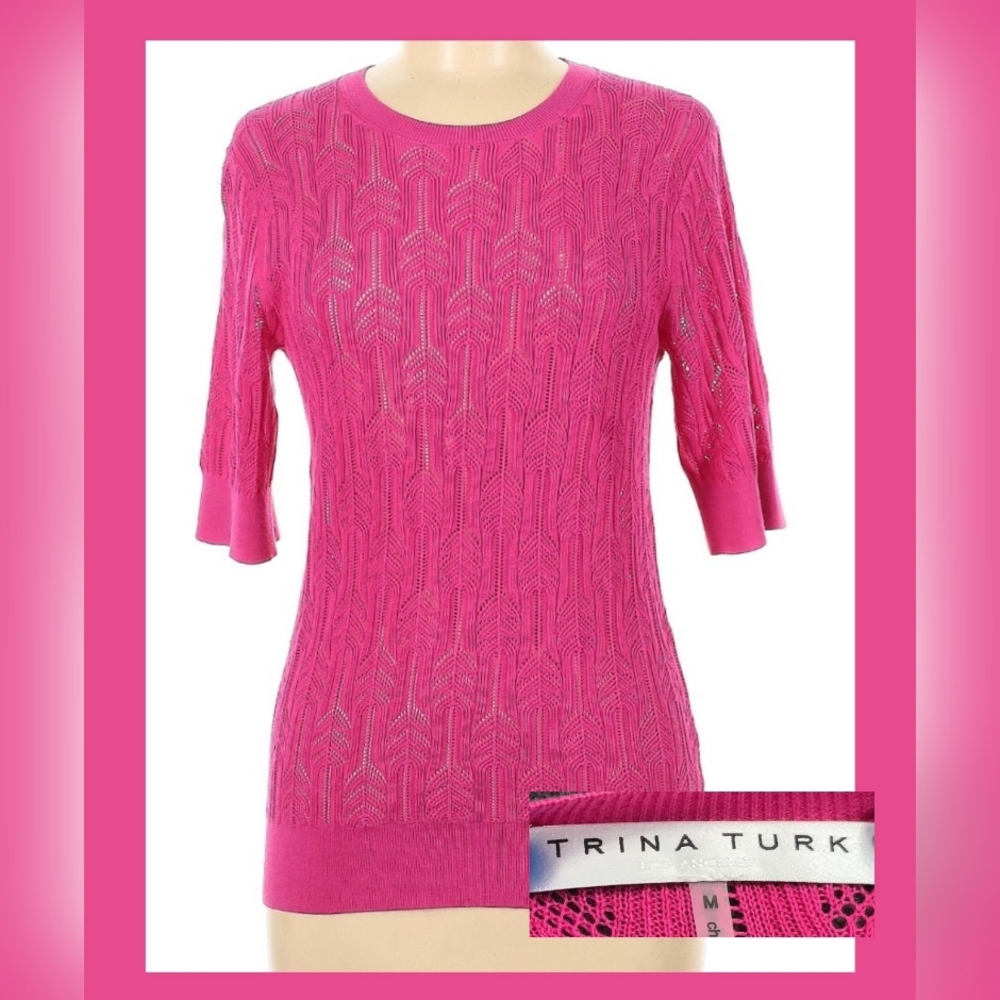 Trina Turk Open Knit Top, Medium, Pink 🩷